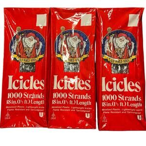 Old World Santa Tinsel Silver Icicles - Set of 3, NIP